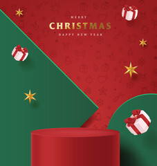 Wall Mural - merry christmas banner with product display cylindrical shape and festive decoration for christmas