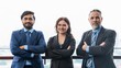 © asean studio - Portrait photo of a team of asian and caucasian businessmen and businesswoman holding up to themselves in a professional pose and gesture