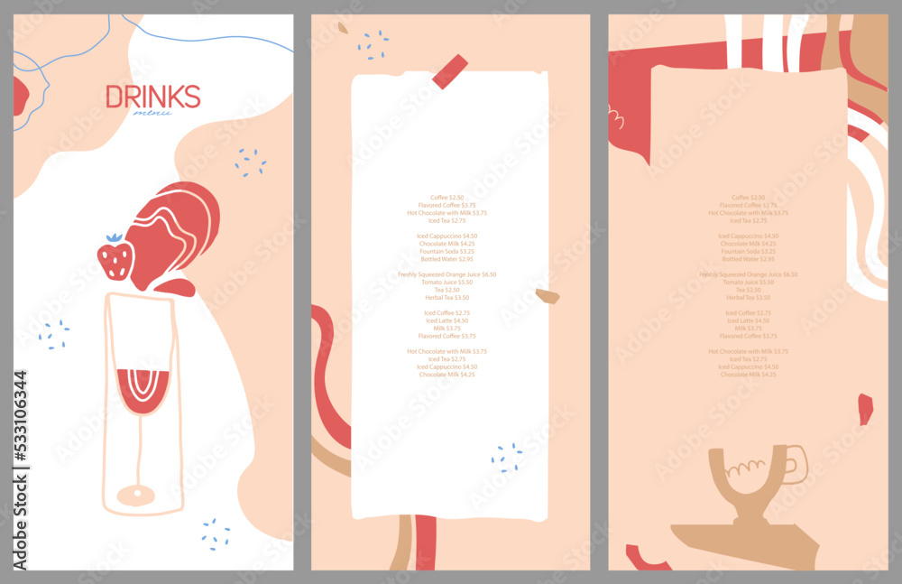 Drinks menu. For restaurant, cafe, bar. Line structures, abstract shape ...