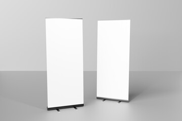 Wall Mural - Blank white roll-up banner display mockup, isolated, 3d rendering for presentation your design.
