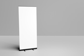 Wall Mural - Blank roll up banner template on the wall for mockup display. 3D rendering