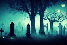 Spooky Graveyard At Night Halloween Card