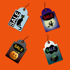 Halloween discount. Labels and price tags.