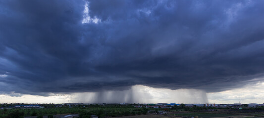 Wall Mural - The dark sky with heavy clouds converging and a violent storm before the rain.Bad or moody weather sky and environment. carbon dioxide emissions, greenhouse effect, global warming, climate change