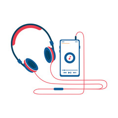 Aufkleber - Smartphone with headphones, isolated gadget for listening to music and songs on go. Evolution of player, streaming compositions services. Vector in flat cartoon style