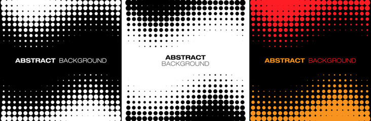 Wall Mural - set of vertical gradient halftone dots backgrounds. horizontal waves using halftone dots pattern. ve