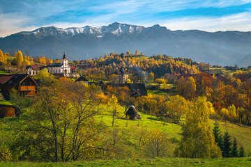 Countryside autumn landscape with colorful deciduous trees, Magura, Romania