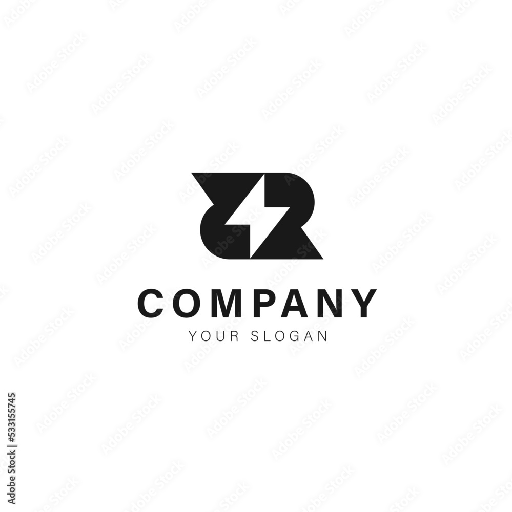 Letter R with Lightning . Letter R lightning logo design . vector ...