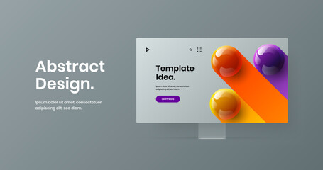 Creative landing page vector design concept. Vivid computer monitor mockup website template.