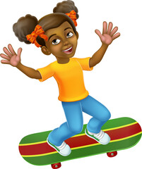 Wall Mural - Child Skateboarding Girl Kid Cartoon