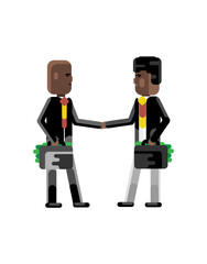 Wall Mural - Business meeting african businessmen with suitcases. Corporate business people isolated vector illustration.