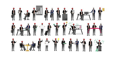 Poster - Indian businessmen in different situations big set. Corporate partnership and teamwork, office life, social collaboration, professional business community. People in strict suit vector illustration.