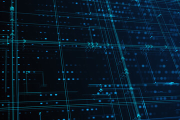 Poster - Creative dark digital lines background. Landing page concept. 3D Rendering.