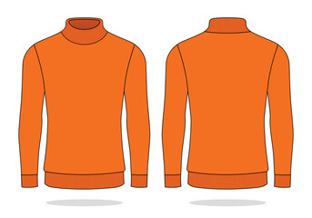 Wall Mural - Blank Orange Turtle Neck Long Sleeve T-Shirt Template On White Background.Front and Back View, Vector File