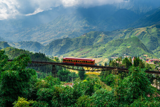 beautiful landscape with mountain view on the train while going to fansipan mountain in sapa city, v
