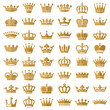 Gold crown icons. Queen king golden crowns luxury royal on blackboard.