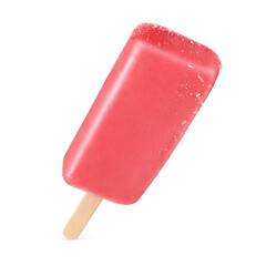 Wall Mural - Pink fruity popsicle ice cream isolated on white.