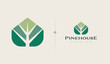 © Guna Studio - Green House with pine tree negative space Logo Template. Universal creative premium symbol. Vector illustration