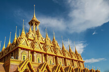 Golden Pagoda With Blue Sky At Wat Tha Sung In Uthai Thani, Thailand