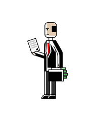 Wall Mural - European investor with contract and money suitcase in hands. Corporate business people isolated vector illustration in linear style.