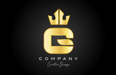 gold golden G alphabet letter logo icon design. Creative crown king template for company and business