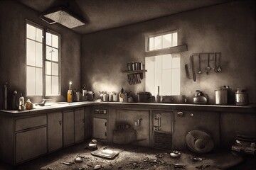 horror interior of a kitchen