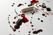 tampon on white and bloody background. Health care, hygiene, feminine concept