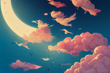 Looking Up In Flock Of Birds Flying To Mysterious Dark Digital Art Illustration Painting Hyper Realistic Concept Art