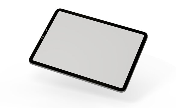 Blank screen realistic tablet frame, rotated position, side view, top view. The tablet is at different angles. Layout of a universal set of devices