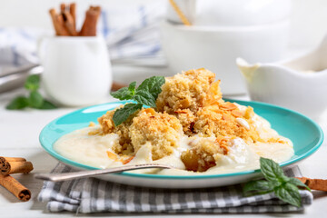 Wall Mural - Apple crumble with custard.