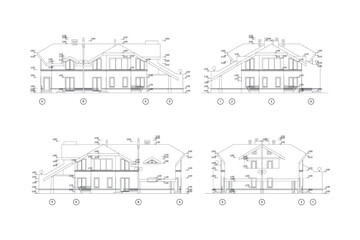 Two story private house section, detailed architectural technical drawing, vector blueprint