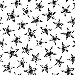 Wall Mural - Small black ink stars isolated on white background. Monochrome geometric starry seamless pattern. Vector simple flat graphic hand drawn illustration. Texture.