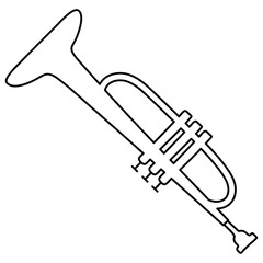 Trumpet. Musical instrument line sketch. Outline black and white illustration