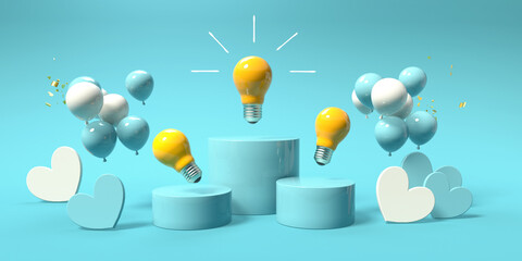 Poster - Light bulbs with hearts and balloons - 3D render