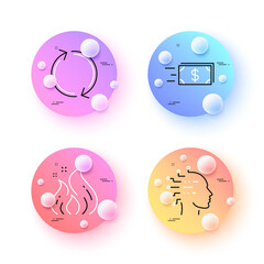Poster - Artificial intelligence, Fire energy and Refresh minimal line icons. 3d spheres or balls buttons. Money transfer icons. For web, application, printing. Mind intellect, Flame, Rotation. Vector