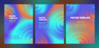 © mariposo - Set colorful abstract posters with gradient circles. Background template design with fluid spiral shapes and blurry colors. Multiple Swatches suggestions for easy Recolor Artwork.