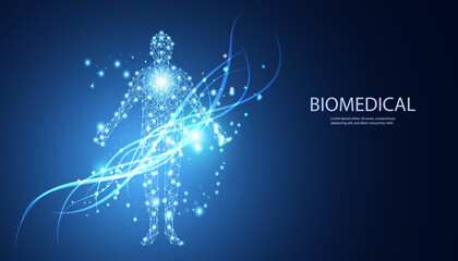 Poster - abstract technology futuristic concept of digital human body biomedical digital interface future design on hi tech background..