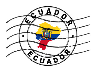 Poster - Map of Ecuador, Postal Passport Stamp, Travel Stamp