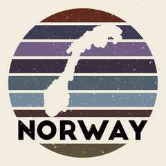 Wall Mural - Norway logo. Sign with the map of country and colored stripes, vector illustration. Can be used as insignia, logotype, label, sticker or badge of the Norway.