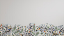 Money Border Wallpaper With Copy-space. Wealth Concept With One Hundred Dollar Bills At The Edge Of Frame.