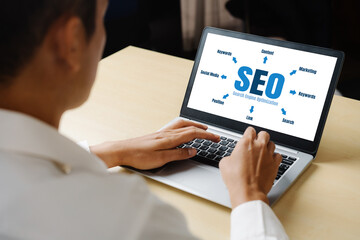 Poster - seo search engine optimization for modish e-commerce and online retail business showing on computer 