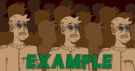 Poster - Robot Army with Example Text. Line Art Animated video. Future Robotics Cartoon Animation.