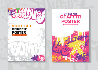 Wall Mural - Modern graffiti art poster or flyer design with colorful tags, throw up. Hand-drawn abstract graffiti illustration vector in street art theme