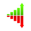 © Jedsada Naeprai - Green arrow graph growing uptrend and red graph downward trend financial business statistics flat vector icon design.