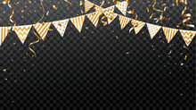Celebration Background With Gold Bunting Flags And Confetti	
