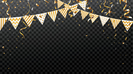 Wall Mural - celebration background with gold bunting flags and confetti