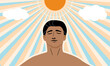 © Something in my head - A tan skin man under the sunshine for get more vitamin D from the sun light, healthy lifestyle concept. flat vector illustration.