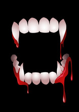Bloody Vampire Teeth On Black Background