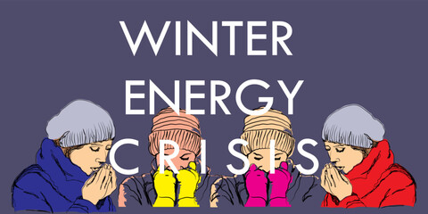 Hand drawn illustration of cold people expression, europe winter energy crisis. Suitable for posters, pamphlets, graphic resources and wall decorations to remind expensive and scarce energy.