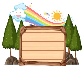 Wall Mural - Empty board template with tree and rainbow